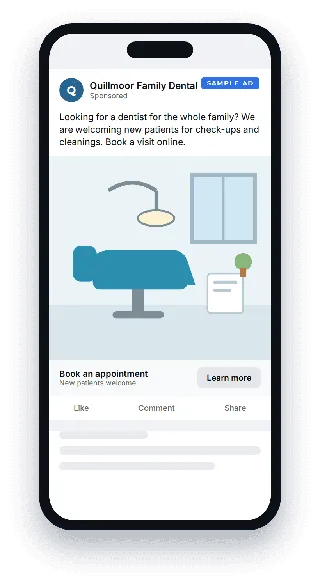 Sample social media ad for a family dental practice, with made-up details
